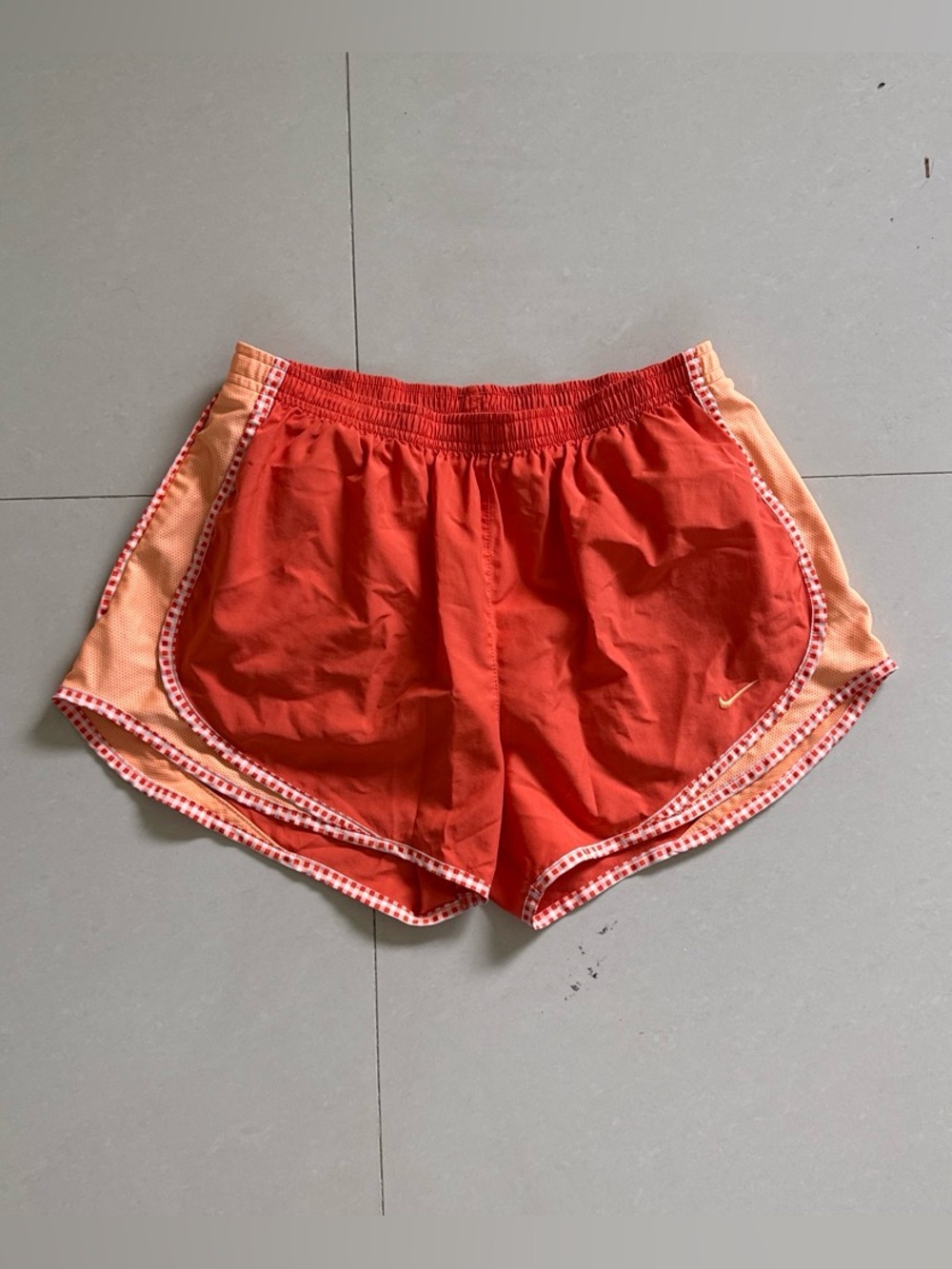 Nike Women’s Orange and Peach Athletic Shorts with Gingham